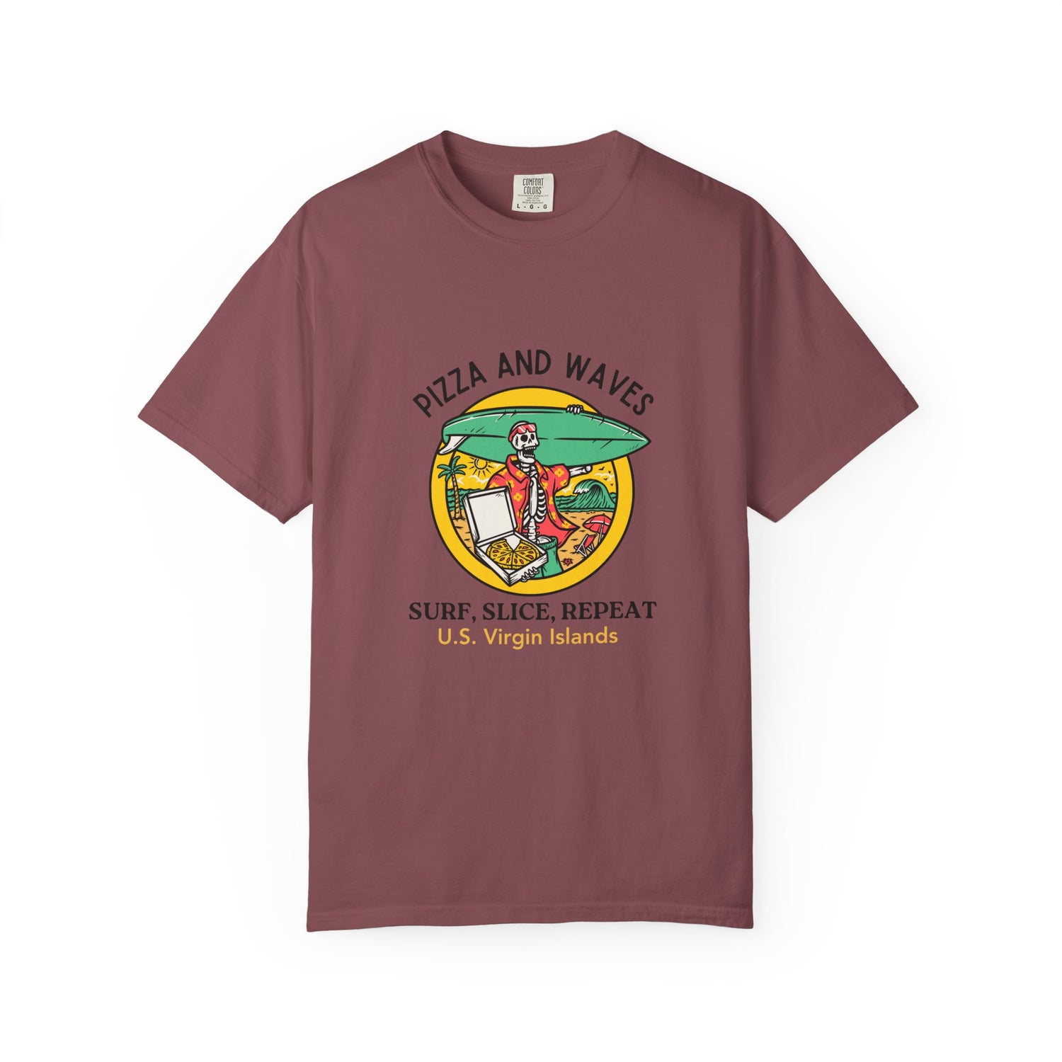 U.S. Virgin Islands T-Shirt, Surf-Inspired Unisex T-Shirt, Fun Vacation Wear, Perfect Gift for Beach Lovers, Summer Vibes, Surfing Enthusiasts, Pizza Enthusiasts