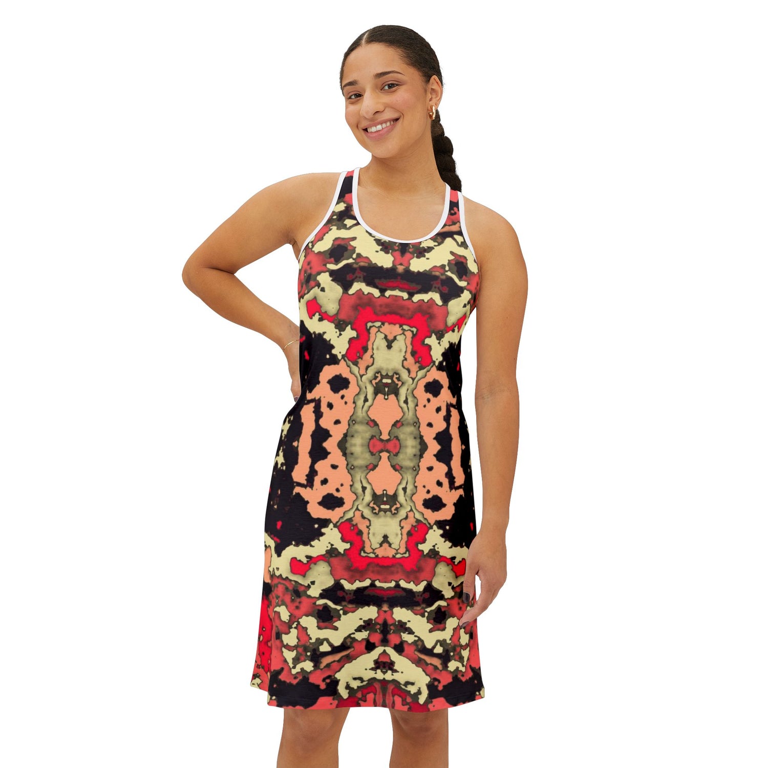 Jamaican Vibrant Abstract Print  Dress - Ideal for Summer Parties, Beach Days, Casual Wear Unique Personal Style