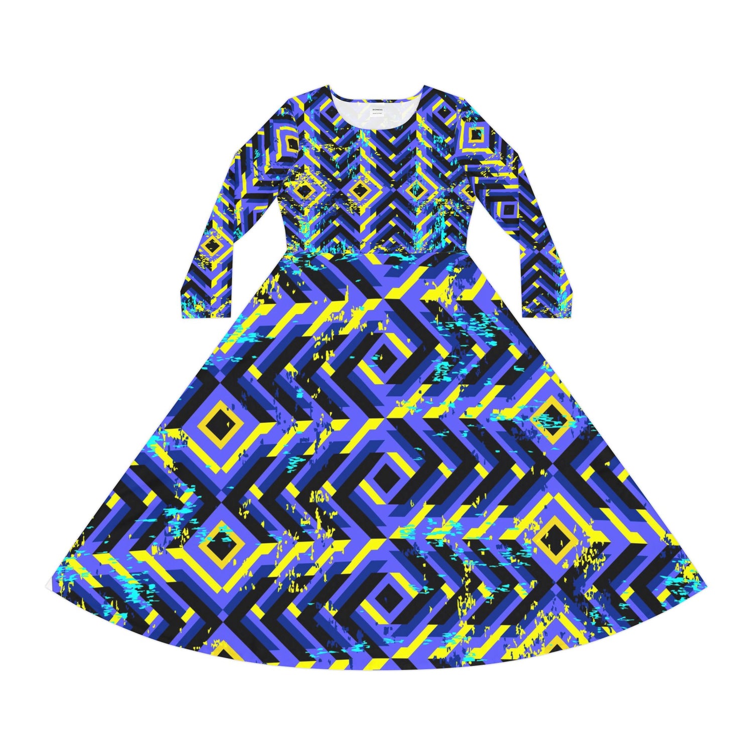 Barbados Long Sleeve Dance Dress - Vibrant Geometric AOP, Stylish Dancewear, Latest Fashion, Perfect for Performances, Gifts for Dancers