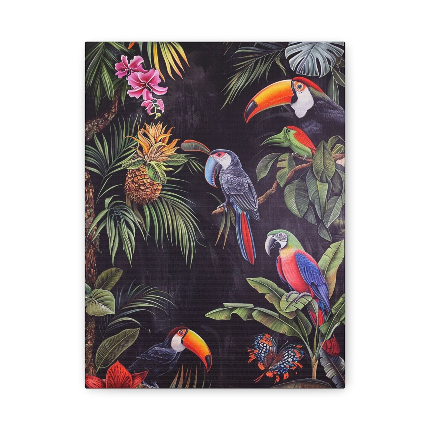 Tropical Birds Canvas Art - Colorful Stretched Wall Décor for Nature Lovers