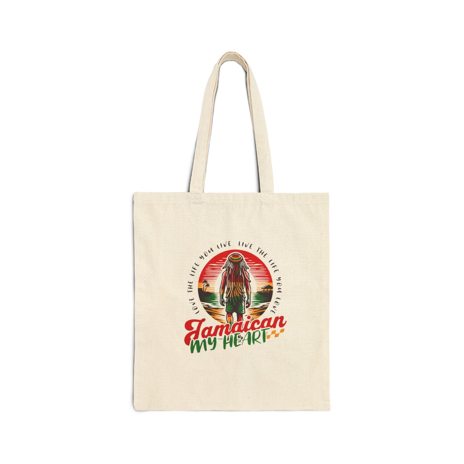 Jamaican Heart Cotton Canvas Tote Bag | Eco-Friendly Reusable Bag for Beach, Shopping & Everyday Use
