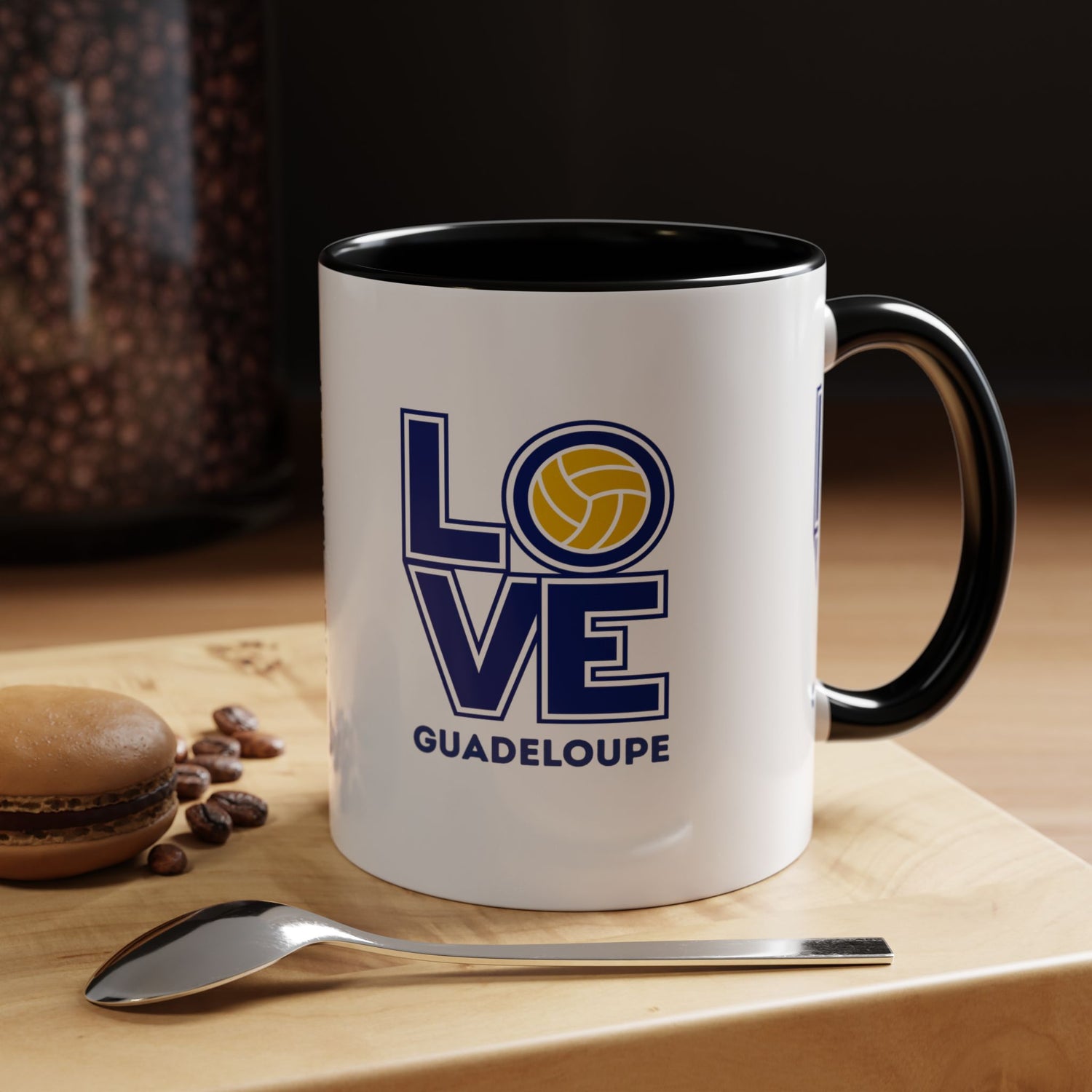 GUADELOUPE  Accent Coffee Mug with Love Volleyball Design - Perfect for Sports Fans, Gifts, Home Decor, Coffee Lovers, and Celebrations