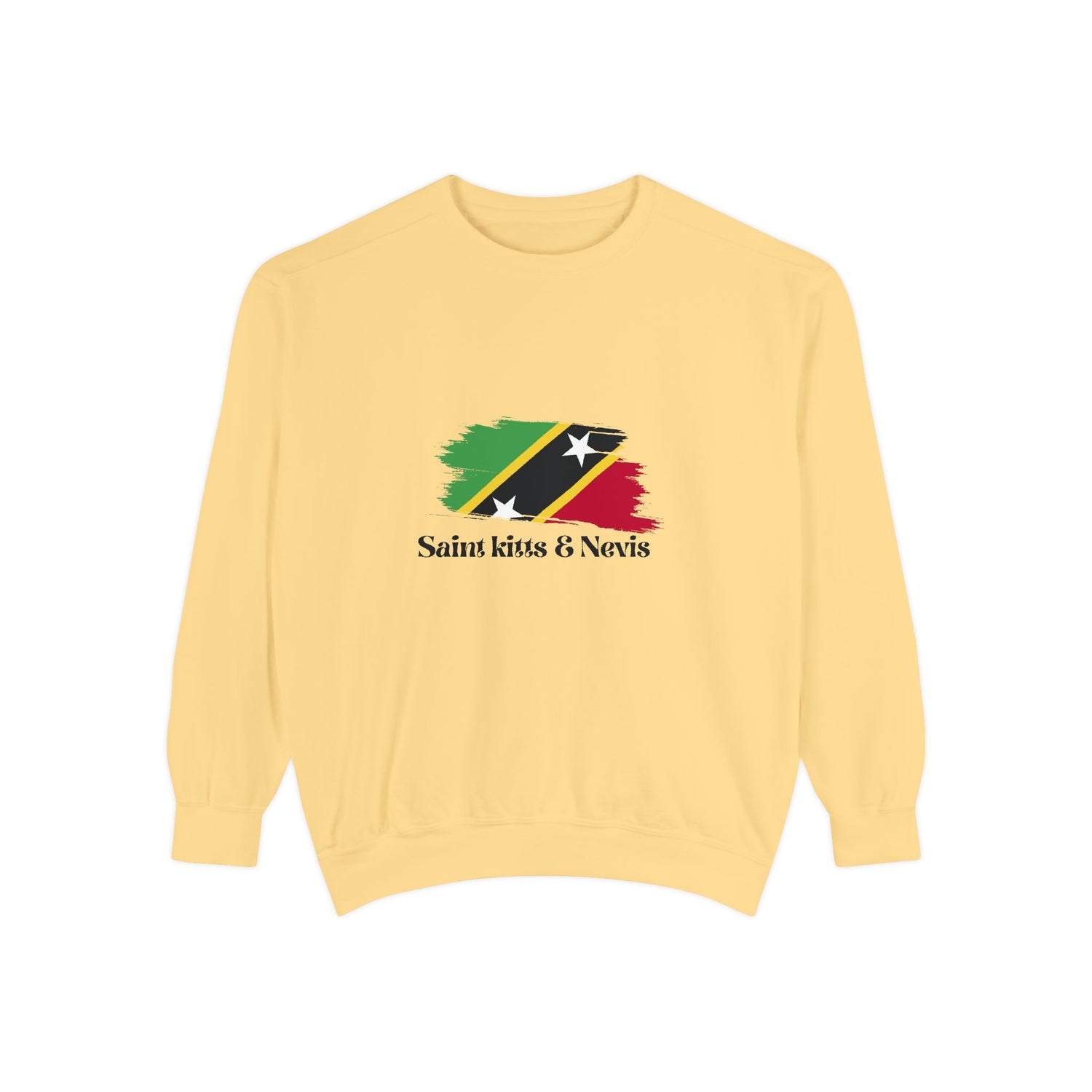 Saint Kitts & Nevis Sweatshirt, Unisex Garment-Dyed Crewneck, Caribbean Pride Apparel, Vacation Souvenir, Unique Travel Gift