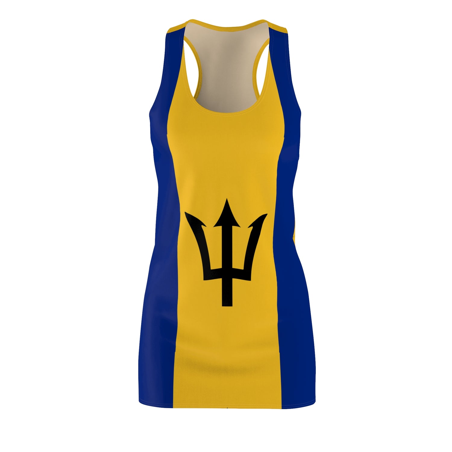 Barbados Flag Racerback Dress, Summer Dress, Vacation Outfit, Beachwear, Festival Attire, Caribbean Style, Sports Fan Apparel
