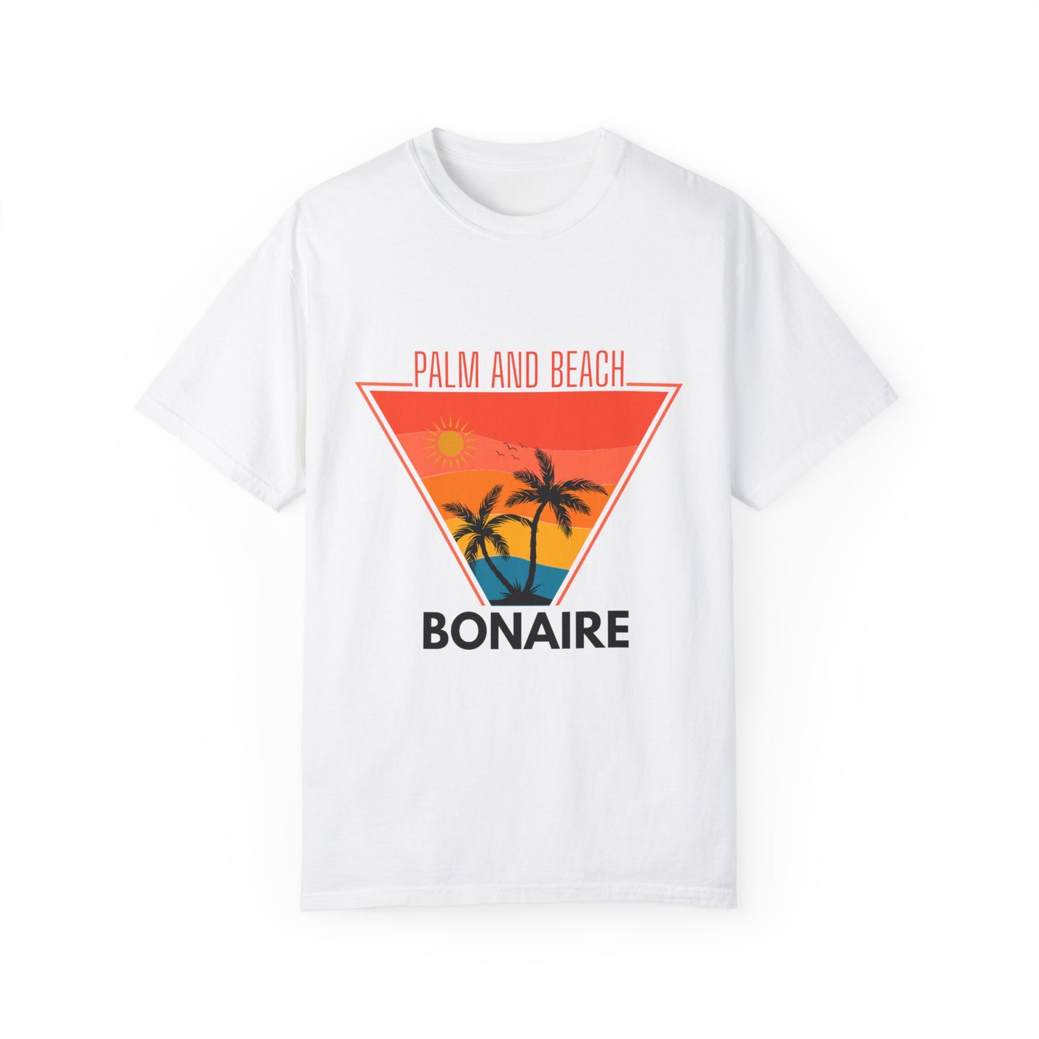 Unisex Garment-Dyed T-Shirt - 'Palm and Beach Bonaire' Retro Vibe Tee