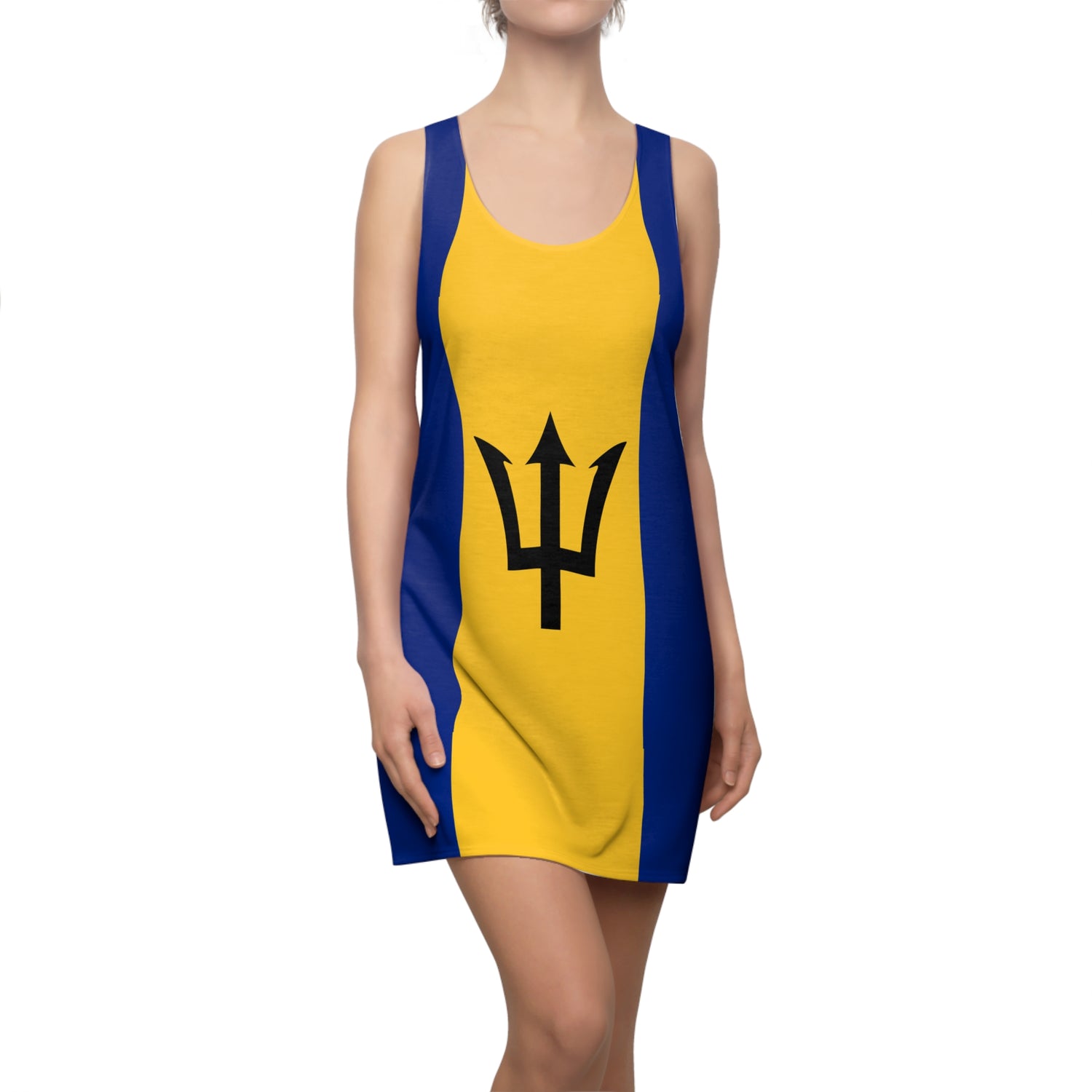 Barbados Flag Racerback Dress, Summer Dress, Vacation Outfit, Beachwear, Festival Attire, Caribbean Style, Sports Fan Apparel
