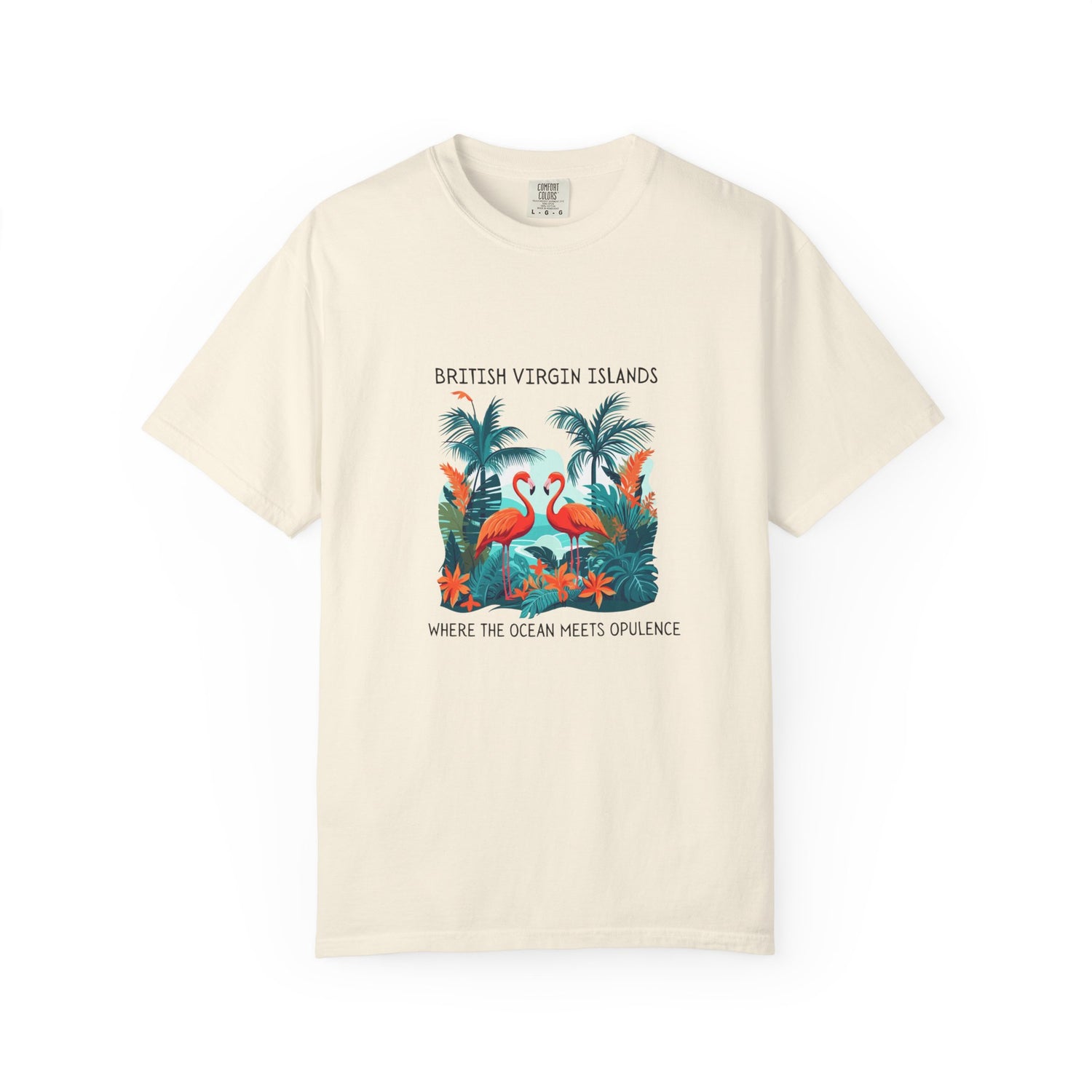 British Virgin Islands Tropical T-Shirt | Unisex Garment-Dyed Tee with Flamingos