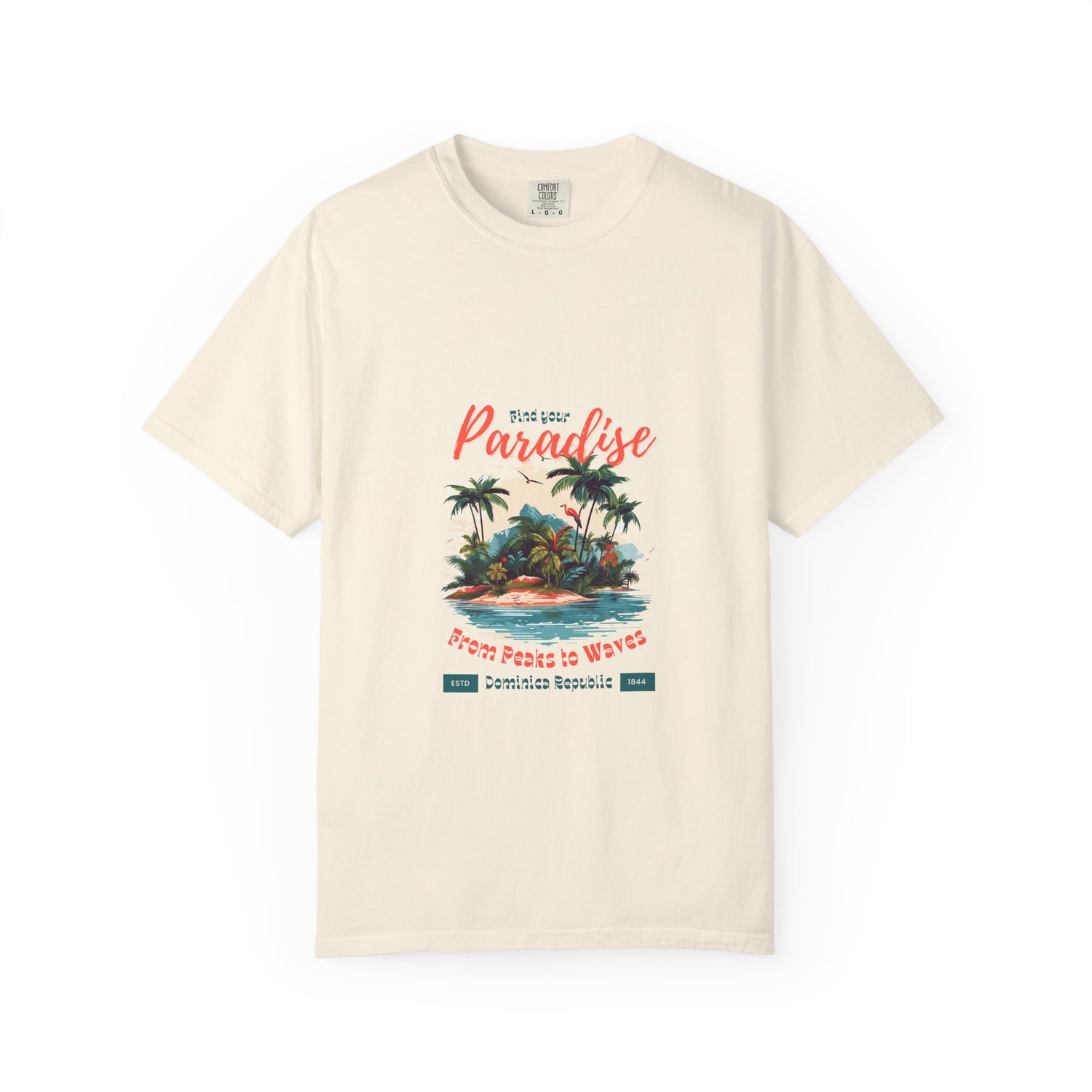 Unisex Garment-Dyed T-Shirt - 'Find Your Paradise' Tropical Design Dominica Replubic