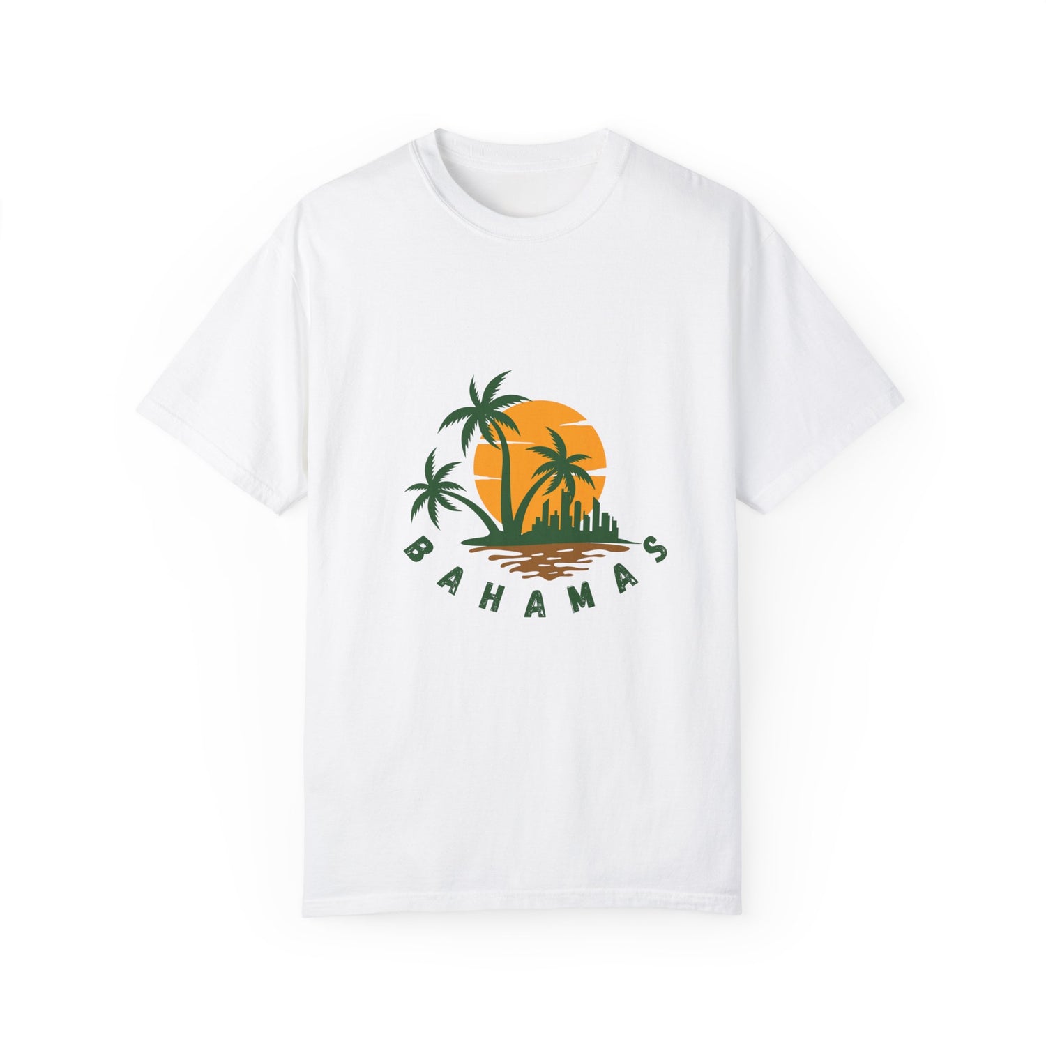 Unisex Garment-Dyed T-shirt with Bahamas Sunset Design - Perfect for Beach Lover's Getaway