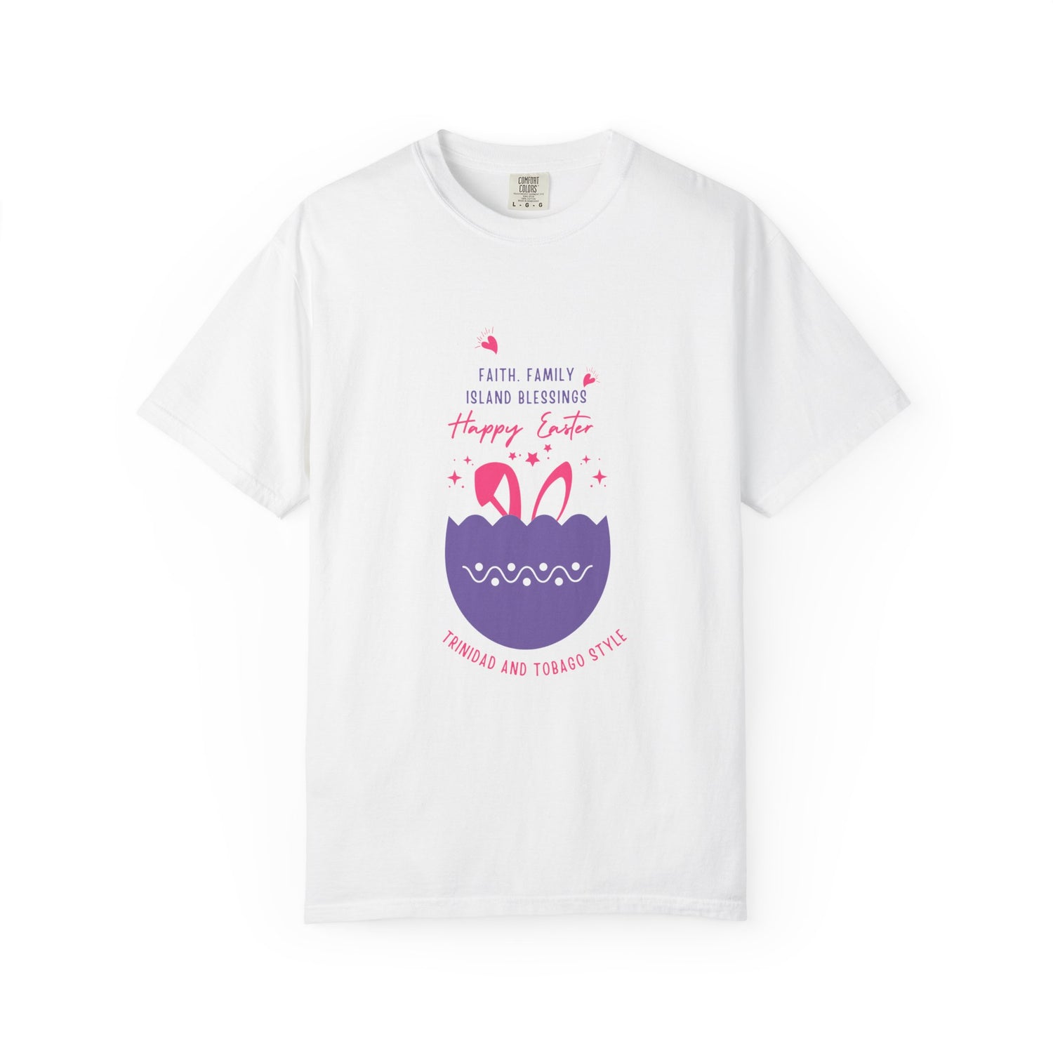 Happy Easter Unisex Garment-Dyed T-shirt - Faith Family Island Blessings Design | Trinidad and Tobago