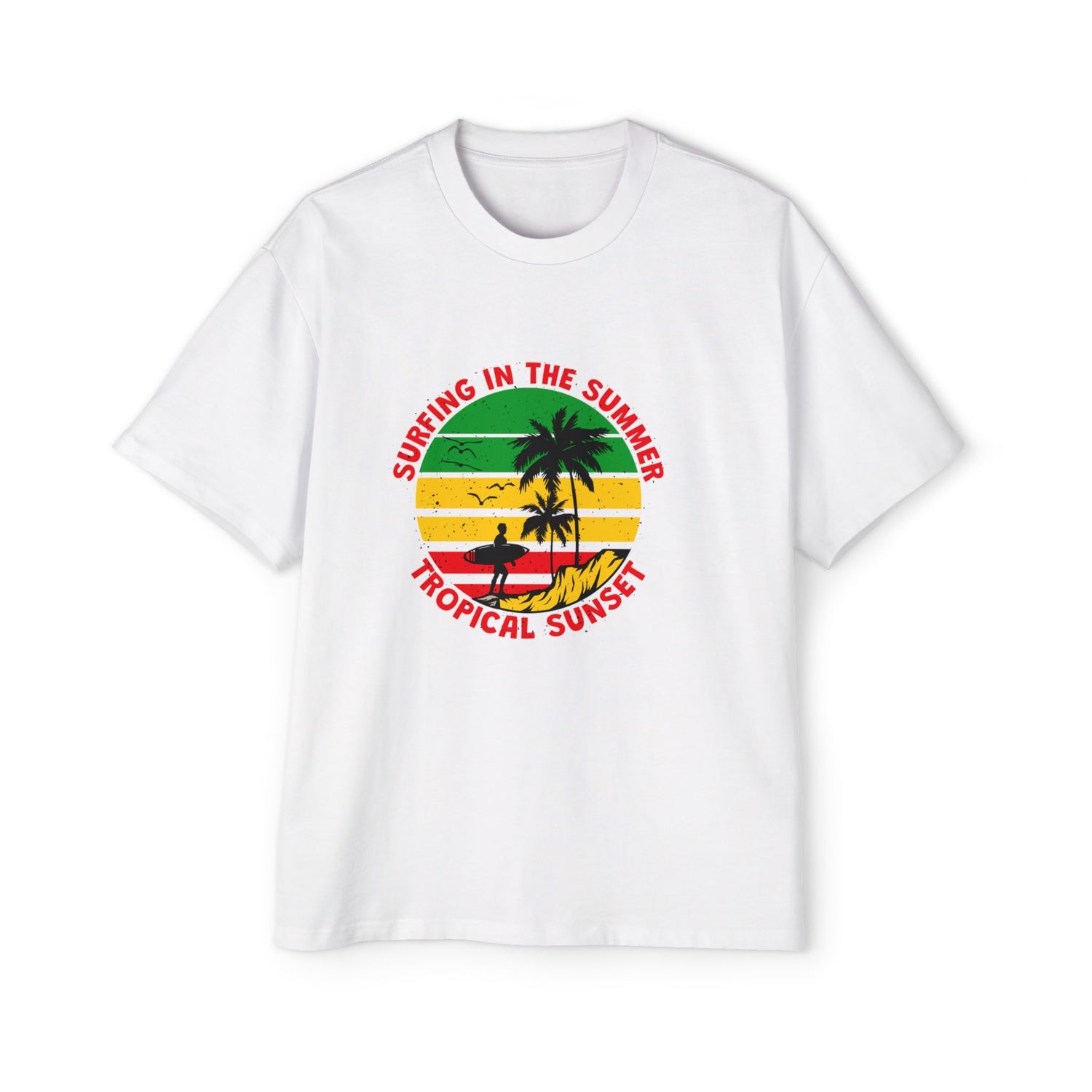 Jamiacan Tropical Sunset Surfing Oversized Tee voor heren - Summer Vibe Casual Wear