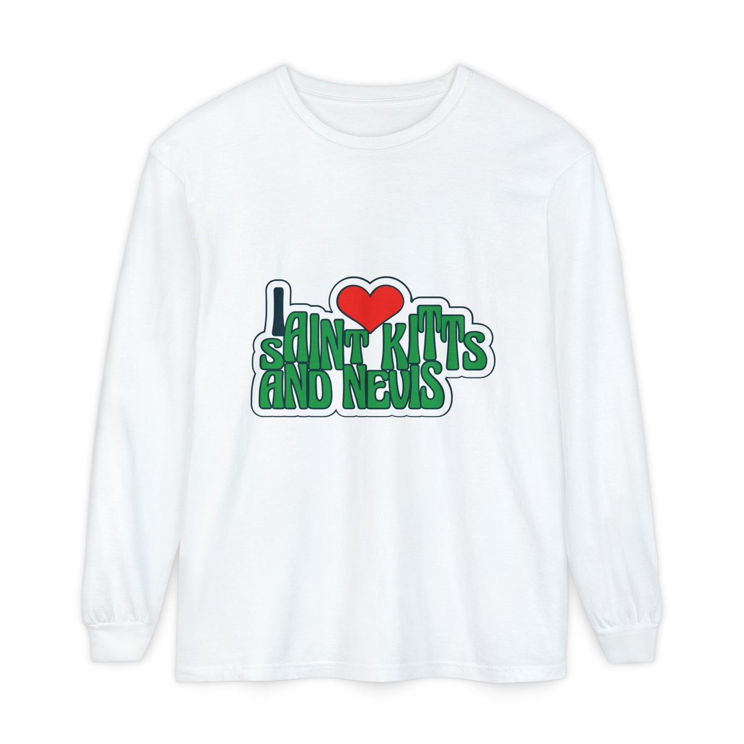 Saint Kitts and Nevis Love Long Sleeve Tee | Casual T-Shirt for Beach Lovers, Souvenir Gift, Travel Apparel, Caribbean Pride, Vacation Top