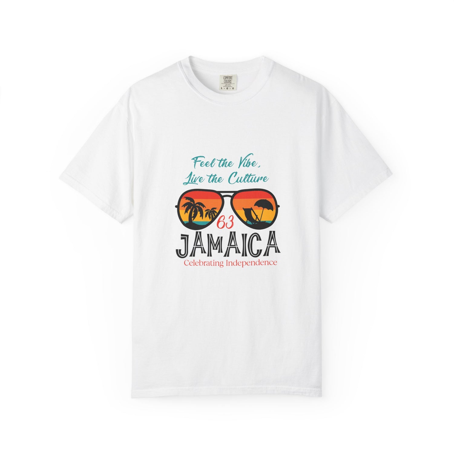 Jamaica-Inspired Garment-Dyed T-Shirt, Feel the Vibe, Summer Apparel, Vacation Tee, Travel Shirt, Independence Day Gift
