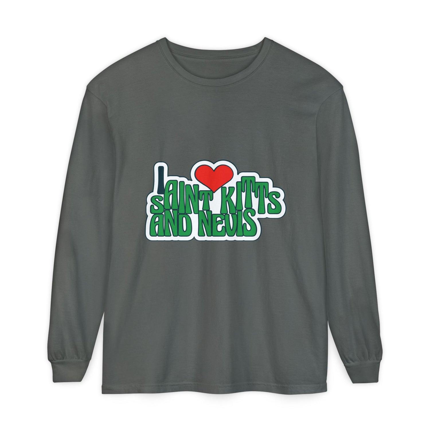 Saint Kitts and Nevis Love Long Sleeve Tee | Casual T-Shirt for Beach Lovers, Souvenir Gift, Travel Apparel, Caribbean Pride, Vacation Top