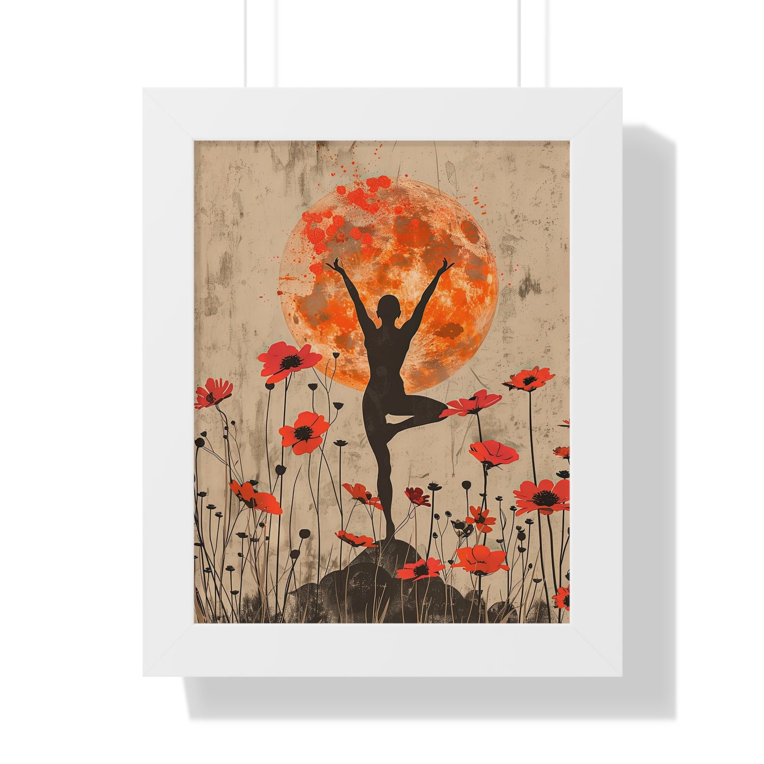 Dancing Silhouette Wall Art, Framed Vertical Poster, Inspirational Home Decor, Gift for Yoga Lovers, Positive Vibes Decoration