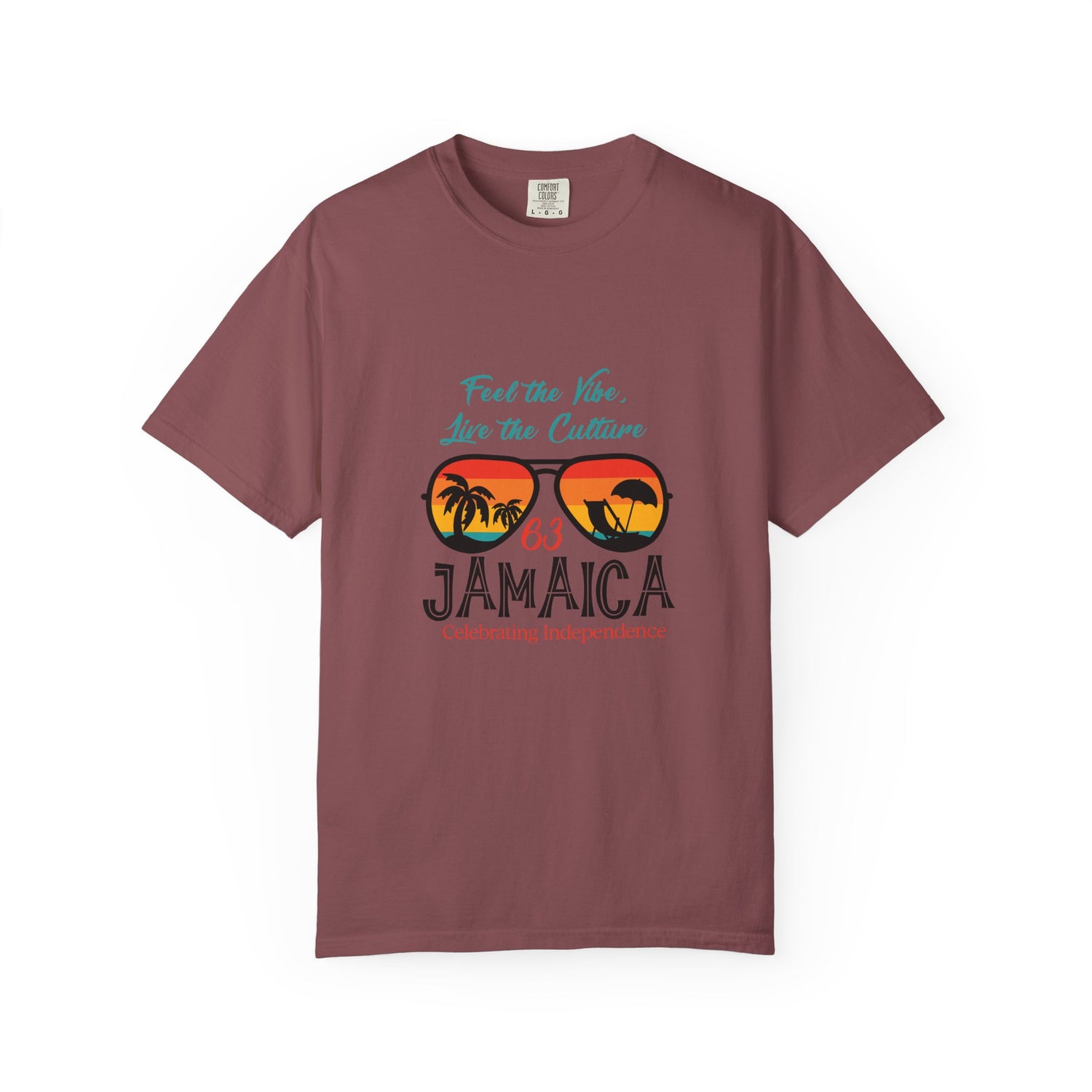 Jamaica-Inspired Garment-Dyed T-Shirt, Feel the Vibe, Summer Apparel, Vacation Tee, Travel Shirt, Independence Day Gift