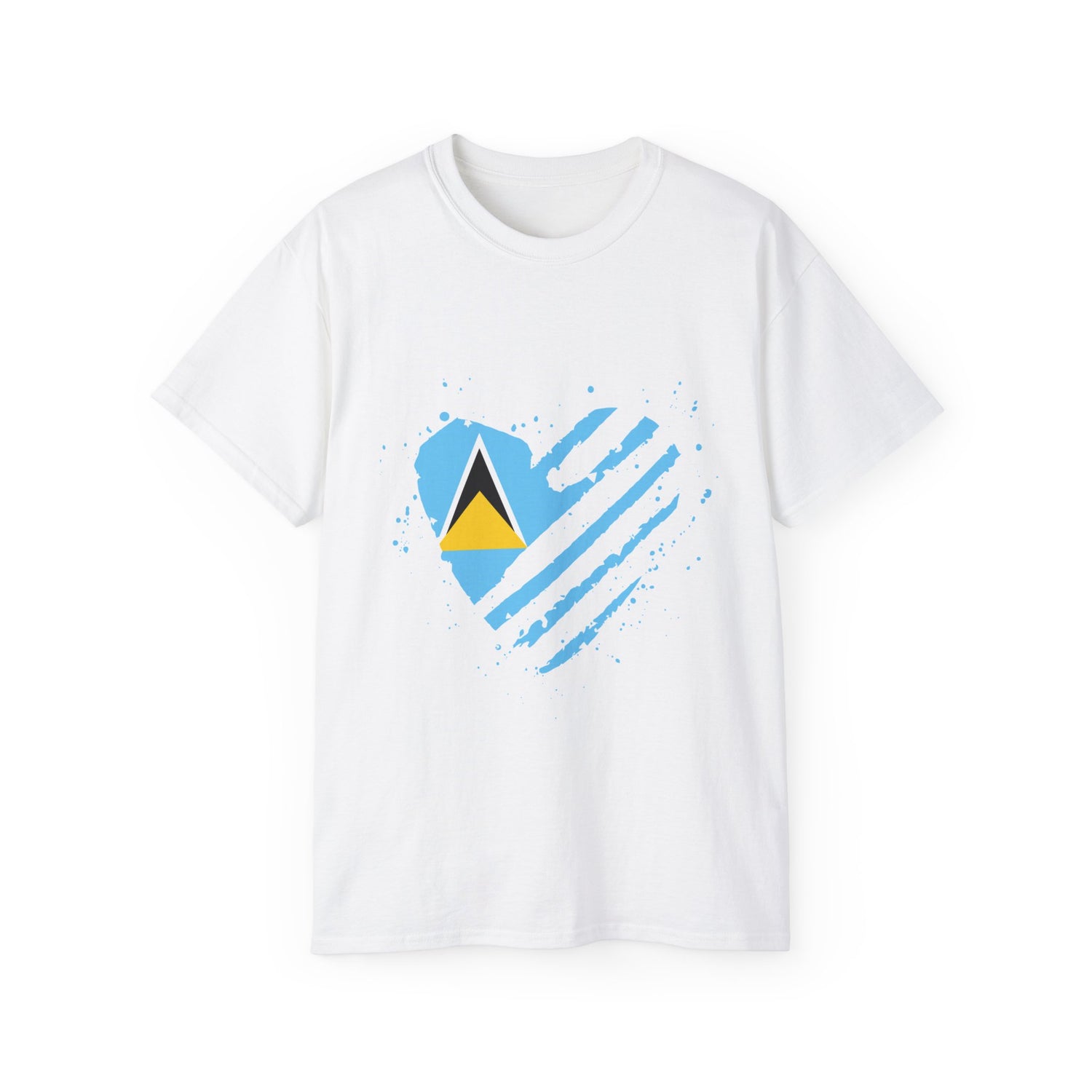 Heart Shape Saint Lucia Flag Cotton T-Shirt